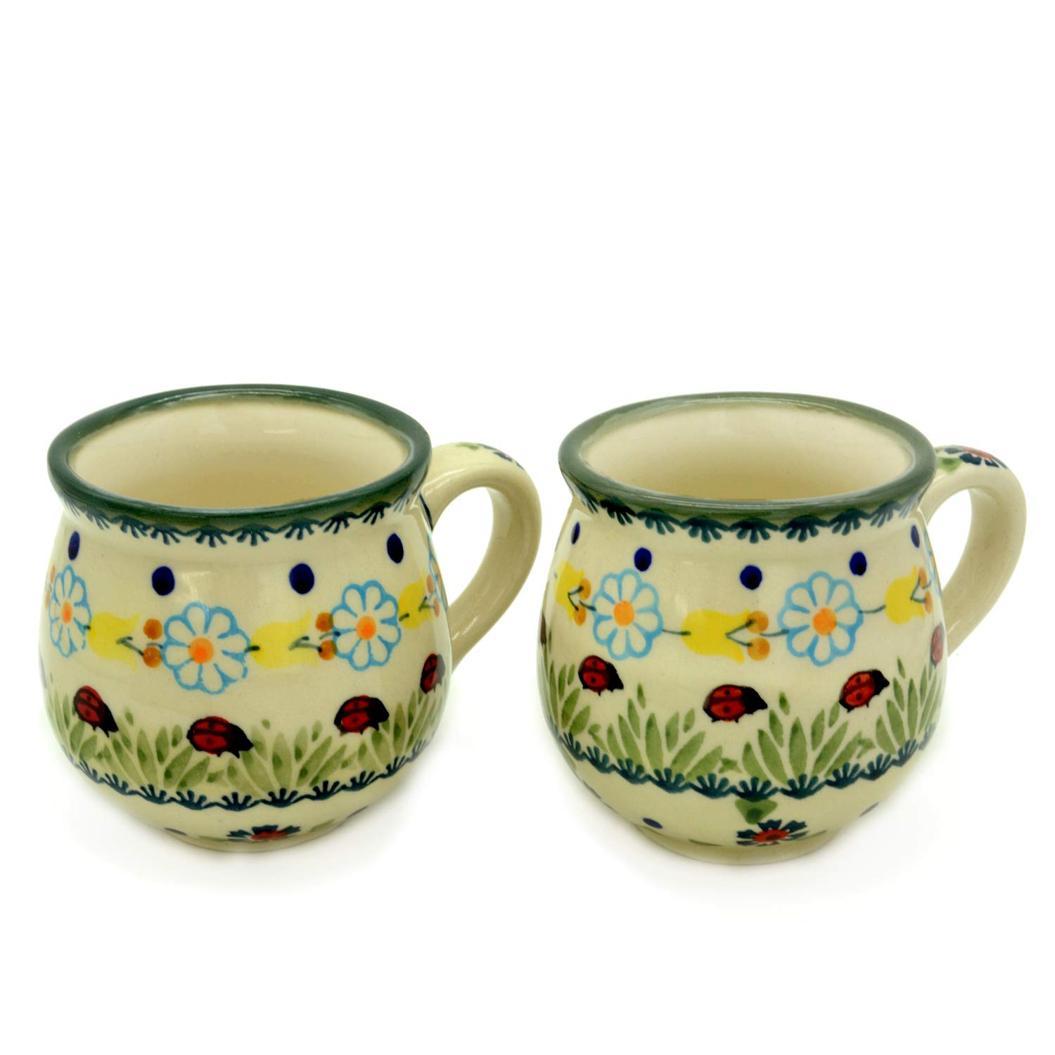 Bolesławiec ceramiczny kubek kulkowy 200 ml w zestawie po 2 sztuki (dekoracja biedronki)