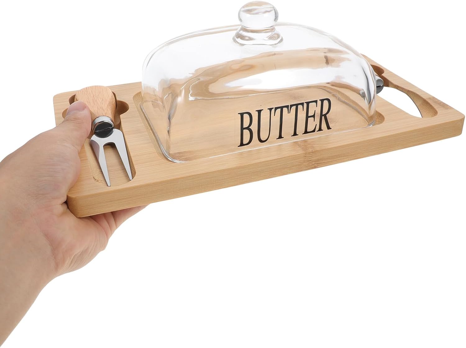 Wood Butter Dish with Lid and Cutter 1pcs Butter Storage Box with Tray and Utensils for Kitchen Countertop