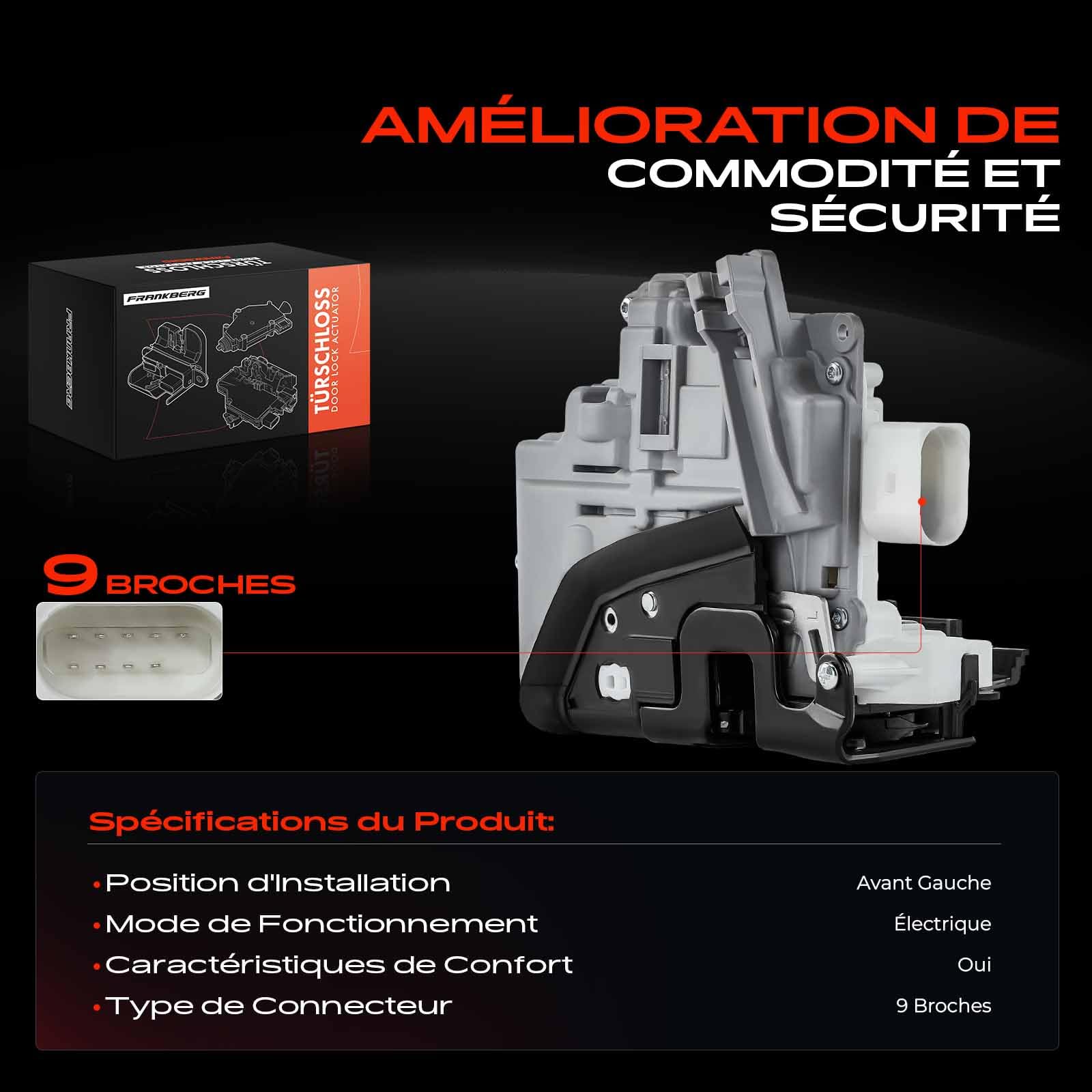 Frankberg Actionneur de verrouillage de porte avant gauche 4F1837015 | Compatible avec: A6 4F2, A4 8EC, Exeo 3R2, A8 4E2 4E8, A3 8P1, Exeo ST 3R5, A4 Cabriolet 8H7 B6 8HE B7, A4 Avant 8ED