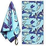 VIFUUR Microfiber Beach Towel for Travel Quick Dry Super Absorbent Lightweight Camping Towel, Suitable for Camping, Backpacking, Gym, Beach, Swimming, Yoga, Blue Leaf 60x30inch