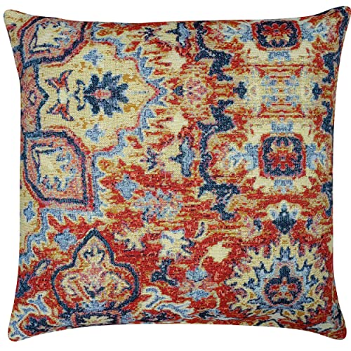 Image of Linen Loft Marrakesh Tapestry Cushion Cover. Traditional Red, Blue and Multicoloured Geometric Navajo Kilim Design. 17x17 Square Cushion Cover Only.