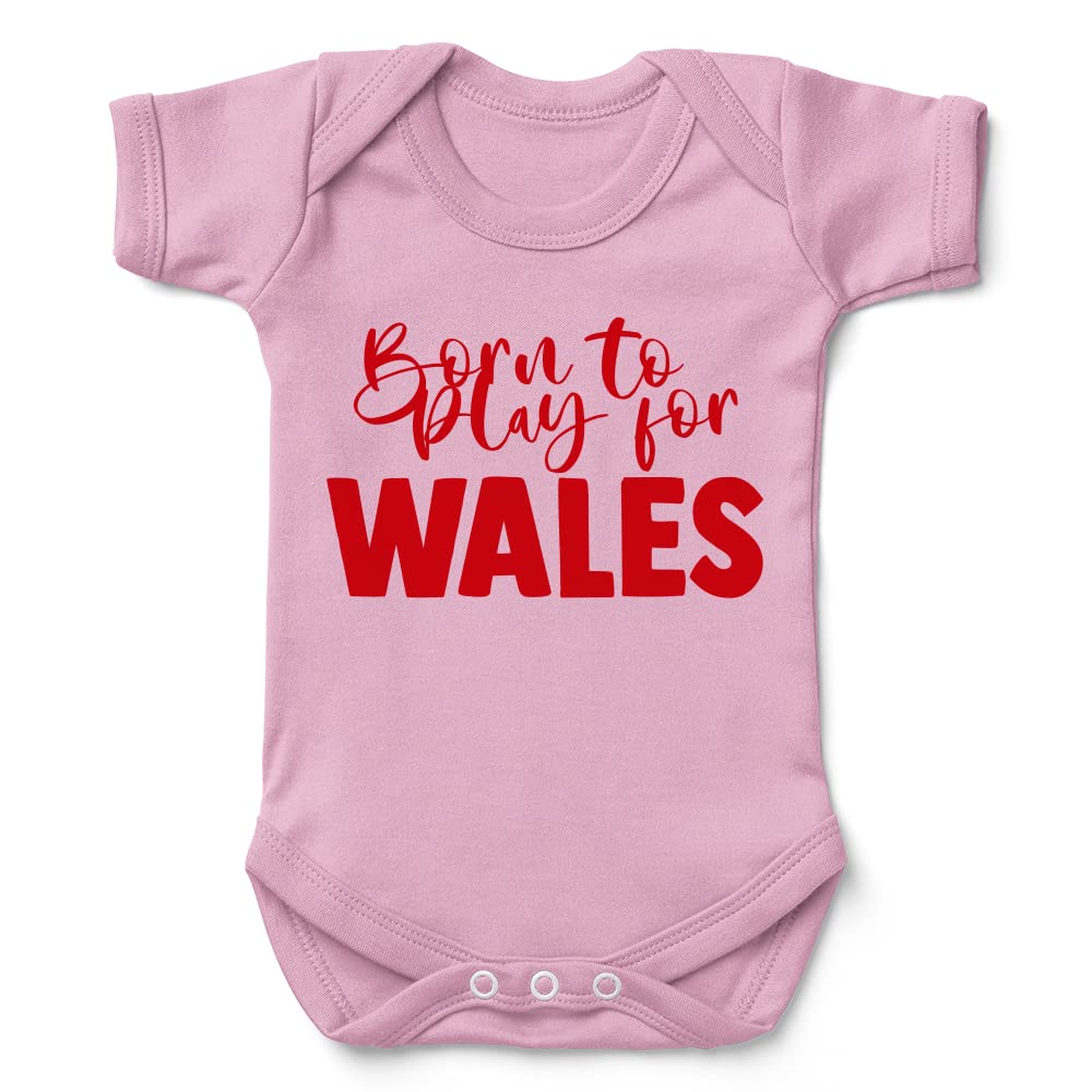 Kickass Tees Born to Play Wales Babygrow Rugby Football New Baby Gift Funny Light Pink
