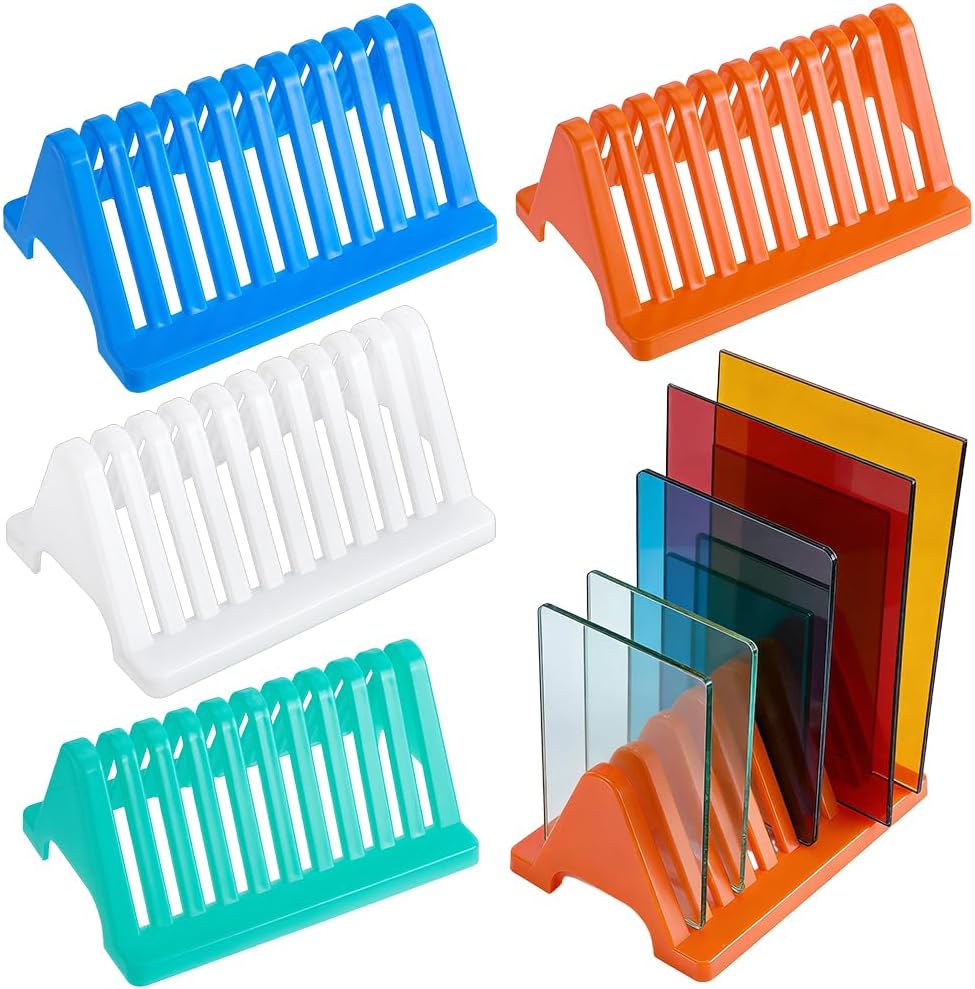 WADORN 4 Colors Stained Glass Storage Rack, 10 Slots Lab Glass Drying Rack Holder PP Plastic Stained Glasses Holder Accommodate 12 x 12in Mosaic Art Glasses Tiles Projects Cathedral Window