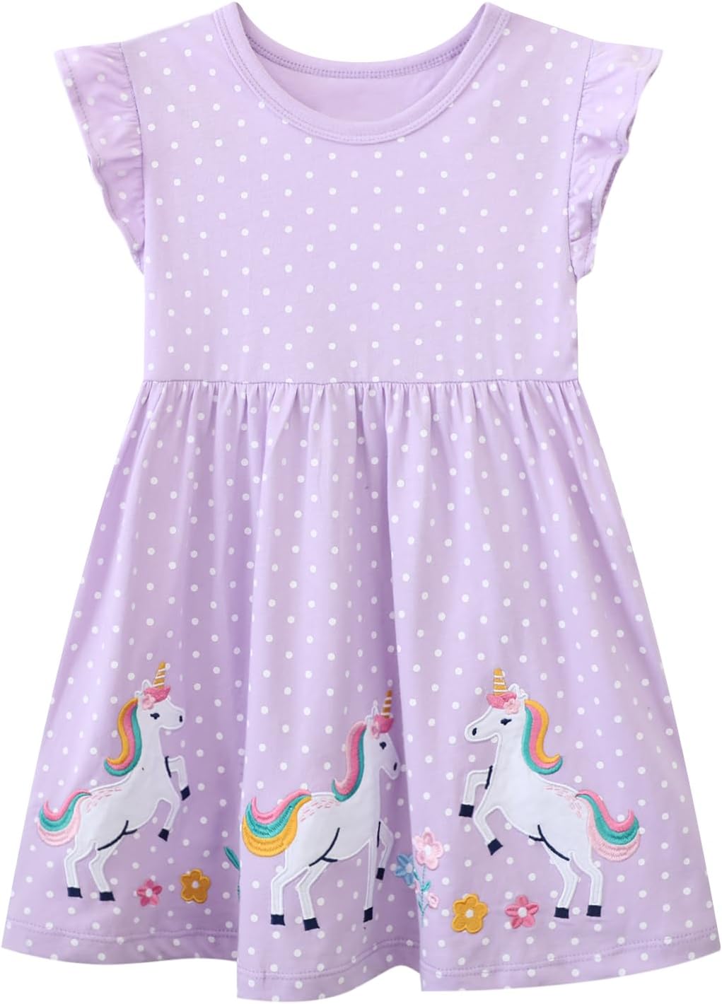 Toddler Girls Summer Dress Casual Cotton Short Sleeve Cartoon Print Striped Dress Basic Applique Playwear Dress 2-7T