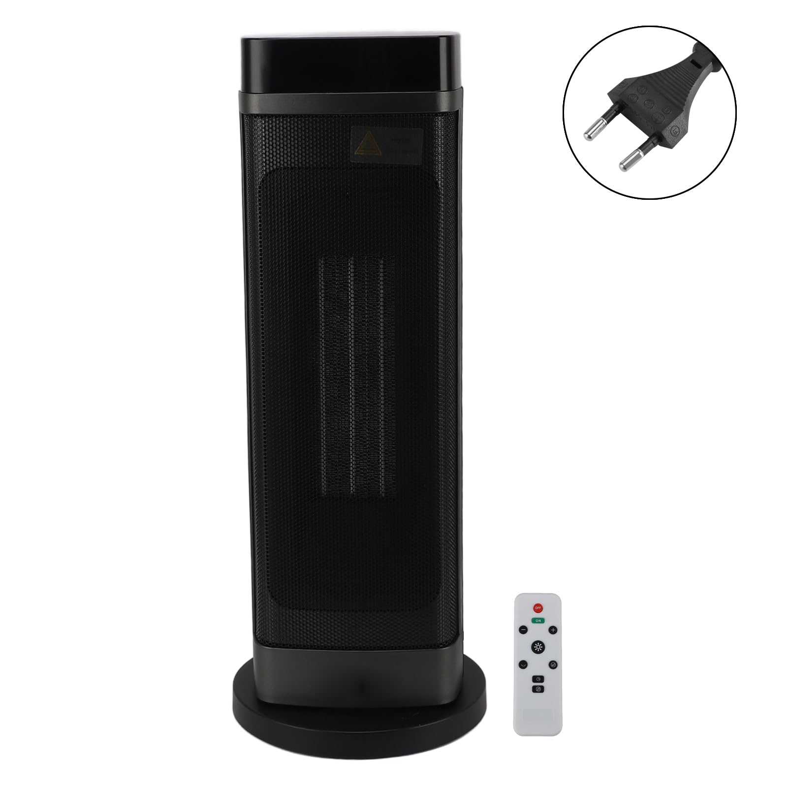 Fdit Calefactor Eléctrico Cerámico 1500W, Torre Oscilante 70° con Control Remoto, Termostato y Temporizador 1-9H, Apagado Automático, para Uso en Interiores Hogar Oficina (Enchufe europeo 220V)