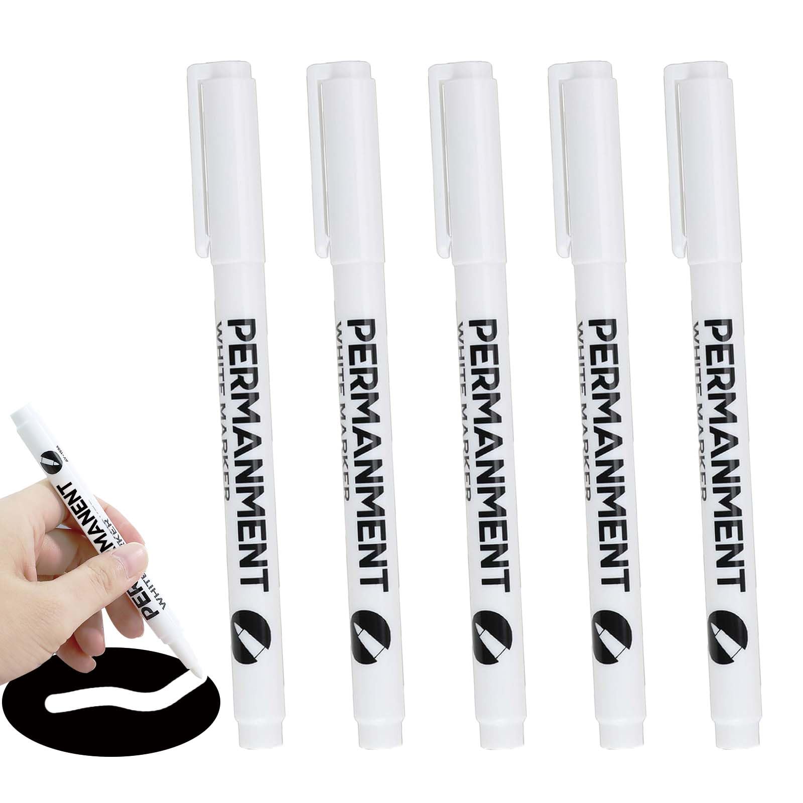 Gudemoore 5Pcs White Fine Tip Marker Pen Permanent White Line Width 1 mm Waterproof and Quick Drying for Stone, Wood, Glass, Ceramic, Canvas, Tires