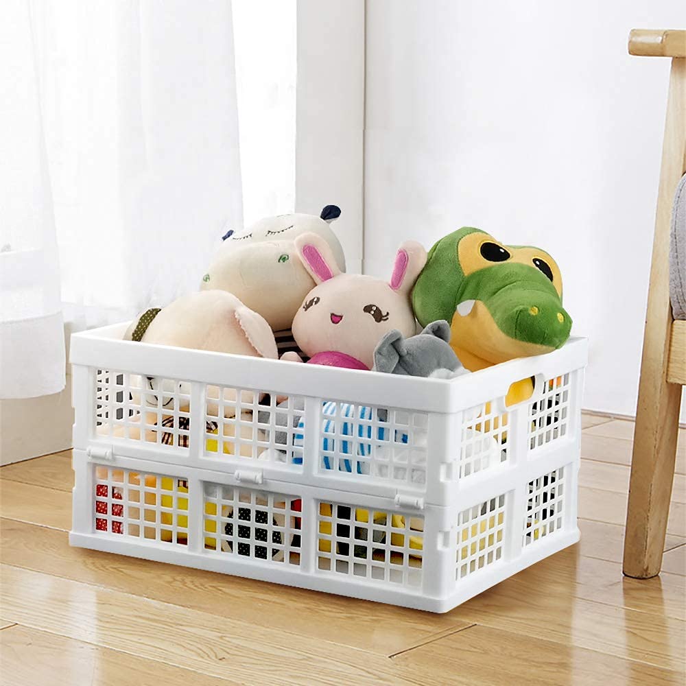 Lot de 4 grandes caisses de rangement pliables en plastique empilables 34 l