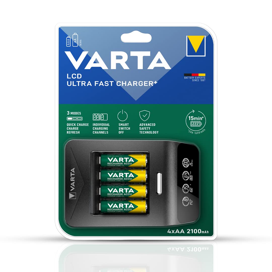 VartaLCD Ultra Fast Charger for Cylindrical Cells with 3 Modes and Safety Features