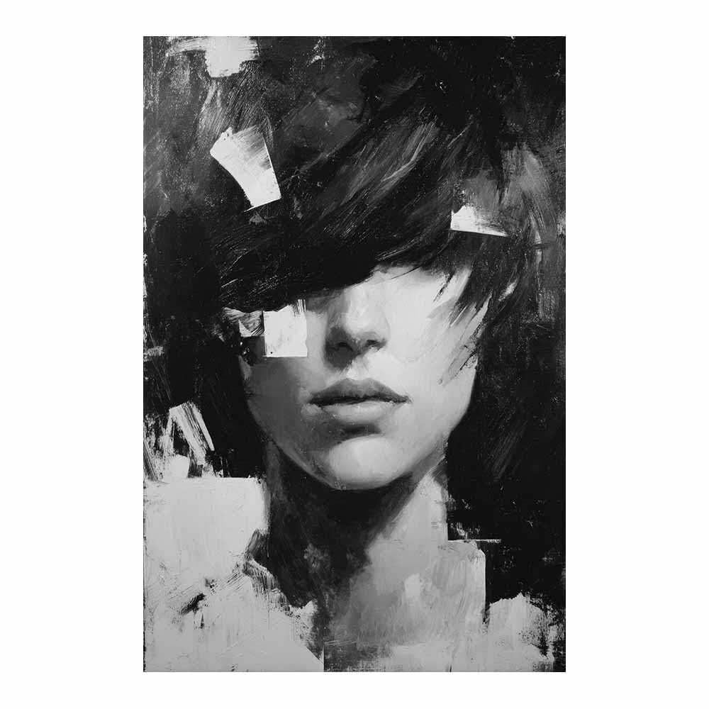 Huyeei Black And White Black White Abstract Art Canvas Paintings Human Face Painted Grey Neutral Wall Art For Living Room, For Bathroom Hallway, Bedroom Etc.(Black And White)-70X100cm Unframed