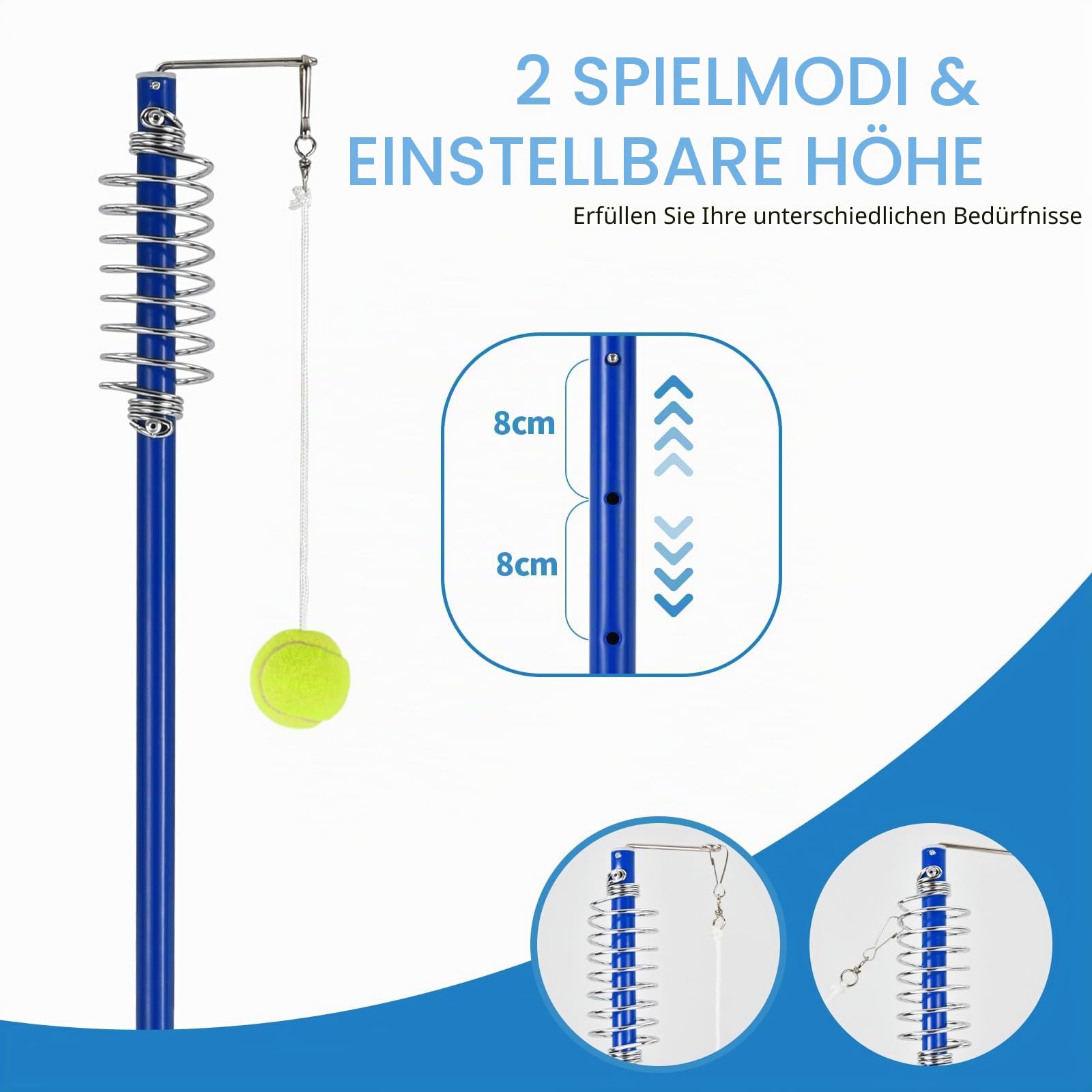 LIFEZEAL Twistball Set, Twist Ball Set mit 2 Schlägern & 1 Ball, Tennis Trainer Spiel Swingball mit 3 höhenverstellbare Stufen, Gartenspiele für Kinder & Erwachsene