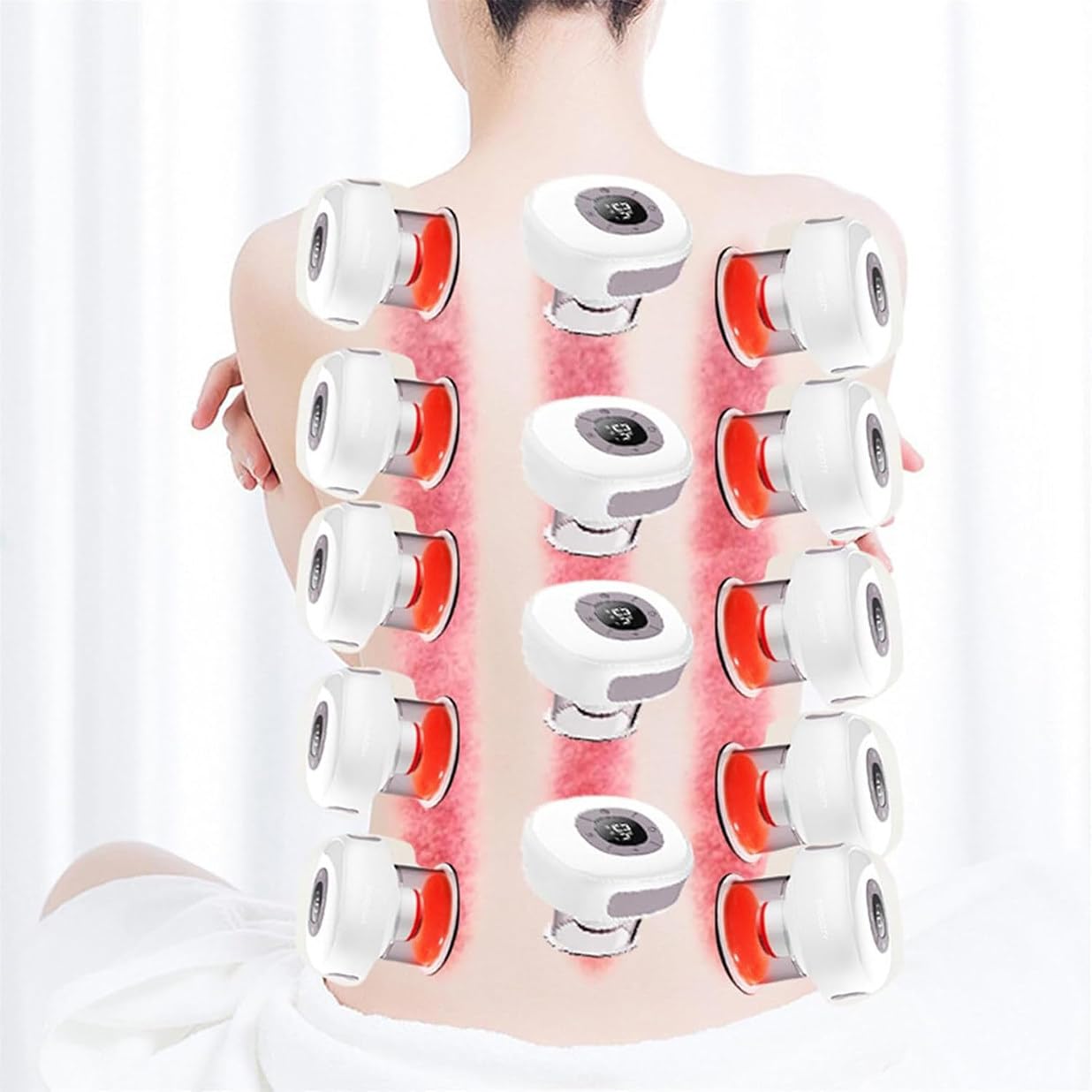 Set Di Coppette Elettriche,Massaggiatore Intelligente per Coppette Con Terapia a Luce Rossa,6 Temperature Regolabili E 6 Modalità Di Aspirazione,Per Un Sollievo Mirato Da Dolore,Nodi,Indolenzimento