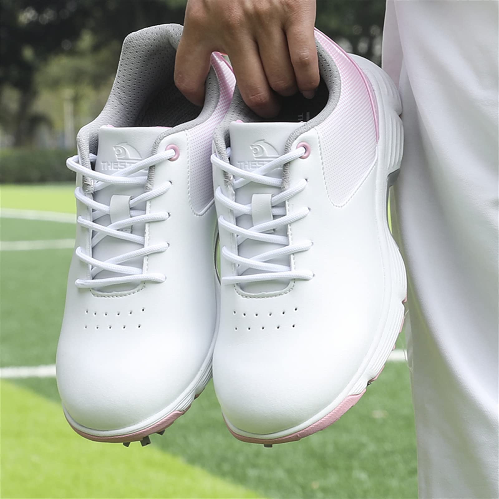Scarpe da Golf Impermeabili da Donna Scarpe da Ginnastica Larghe A Spillo in Morbida Pelle Comode