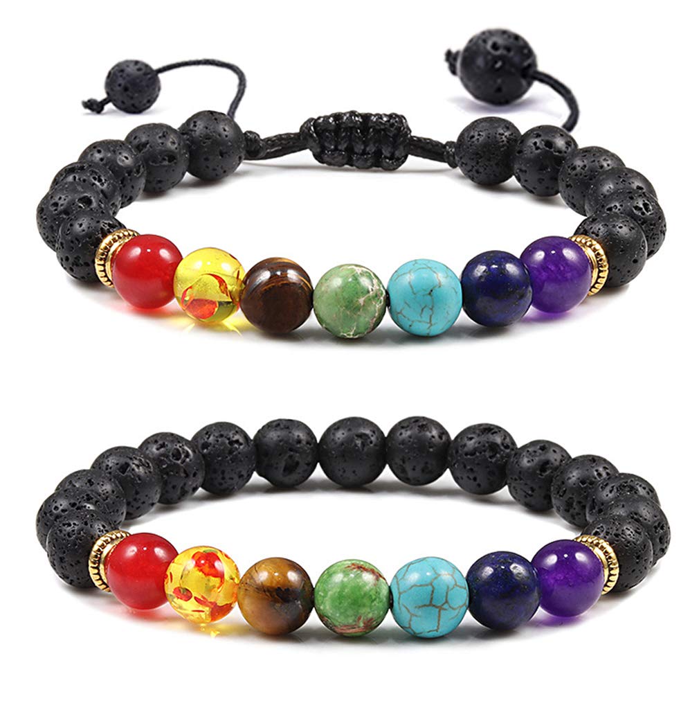 CASDANCASDAN 2-14 Pcs 8mm Lava Stone Bracelet for Women Men 7 Chakra Aromatherapy Essential Oil Diffuser Bracelet Natural Stone Beads Yoga Bracelet
