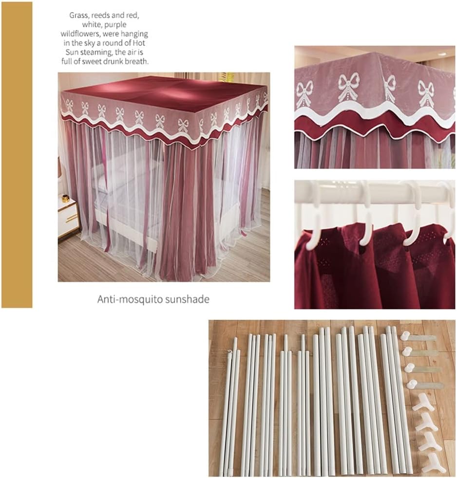 4 Corner Post Bed Canopy Mosquito Nets, Spsummer Autumn Winter Bed Curtains, Girl Single Double Bed Bedroom Decoration (Pink 200X220X200Cm) (Gray 1)/Red/150 * 200 * 200Cm