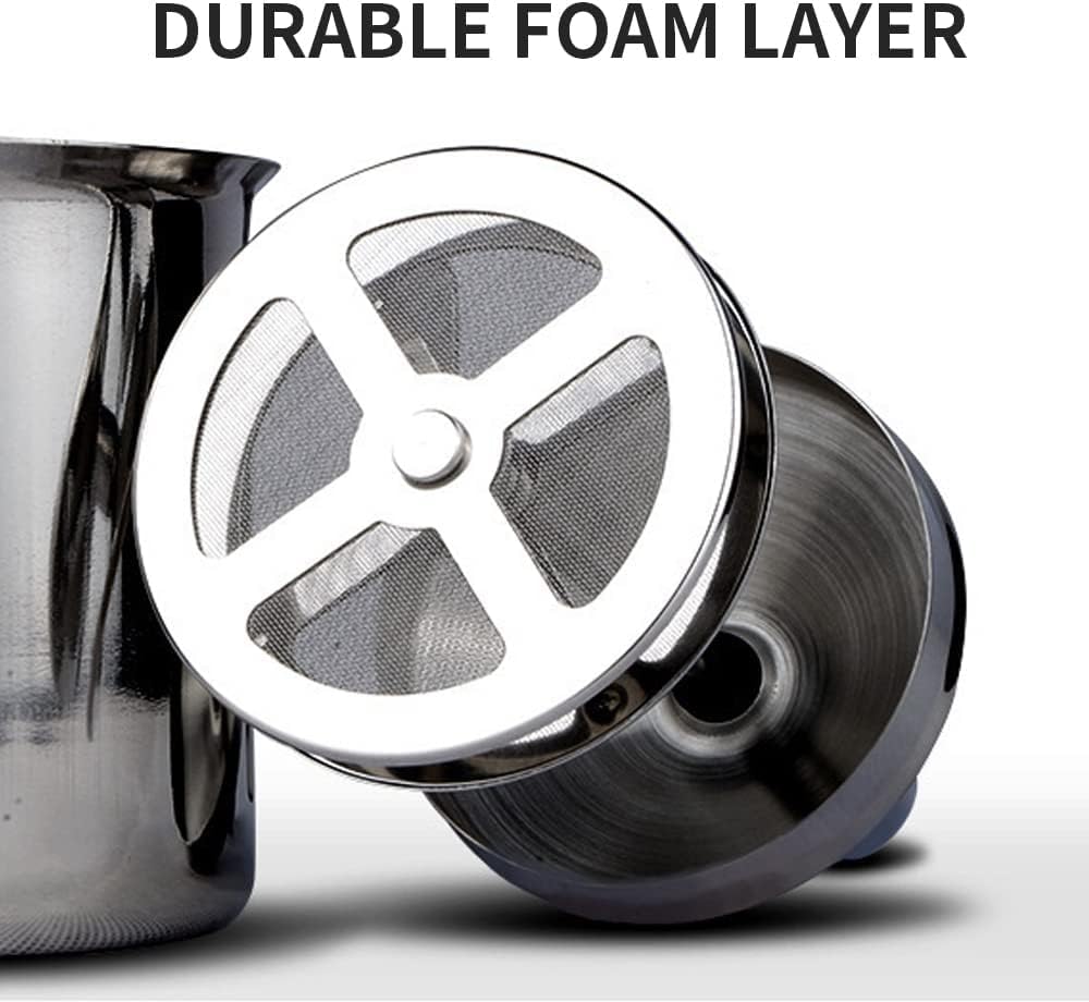 Taza de leche, espumadores de leche de mano, espumador de leche manual de acero inoxidable para el hogar 800ML, crema espumadora de doble malla, para café de oficina en casa