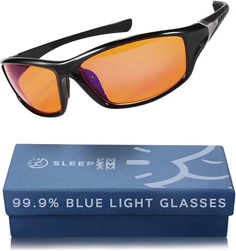 Sleep ZM Gafas deportivas negras con luz azul, 99.9 % de bloqueo de luz azul naranja para un mejor sueño y reducción de la fatiga ocular, accesorios