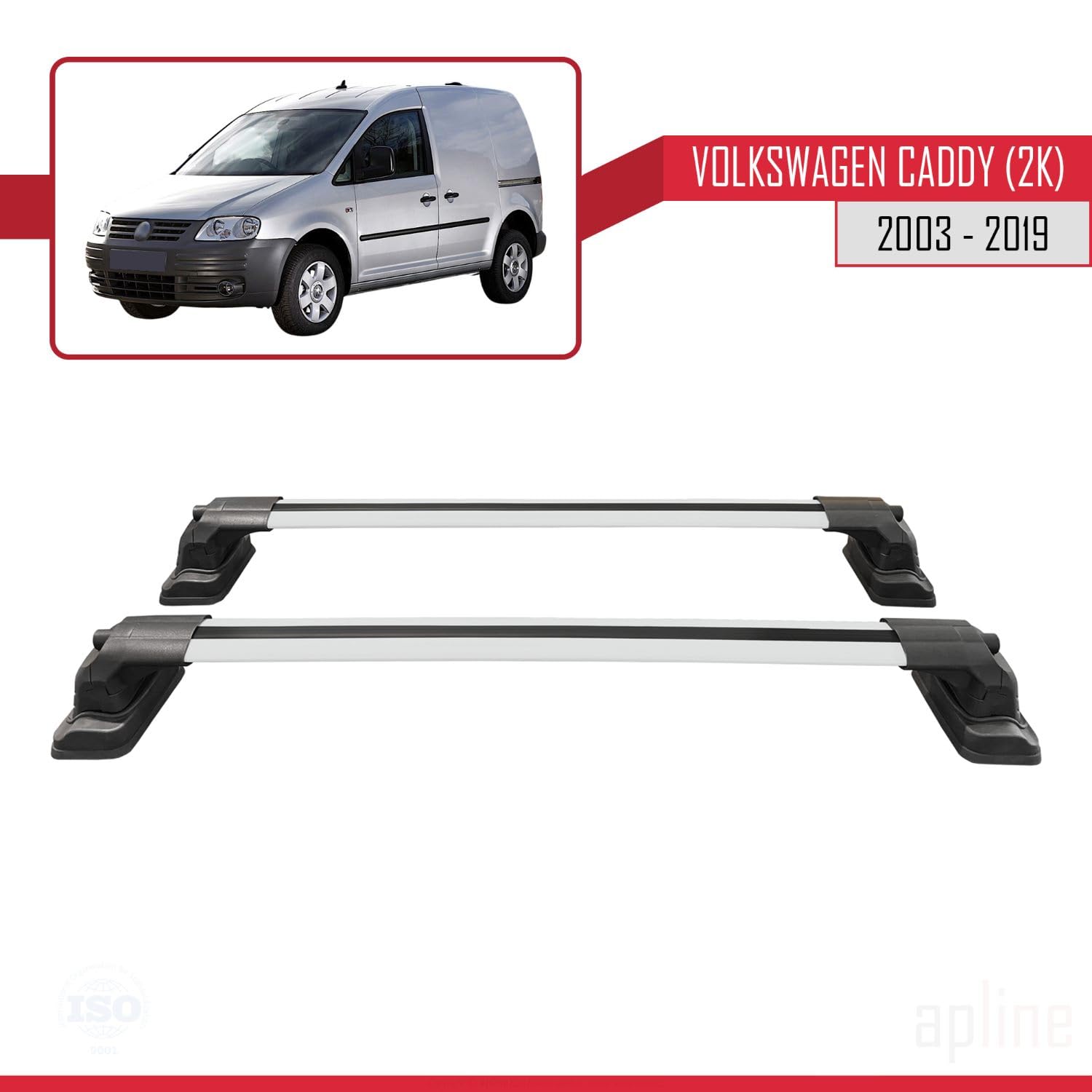Compatible con Volkswagen Caddy (2K) 2003-2019 Modelo Ace-3 Barra de Techo Auto Portaequipajes Barras Transversales Gris Aluminio 2 Barras
