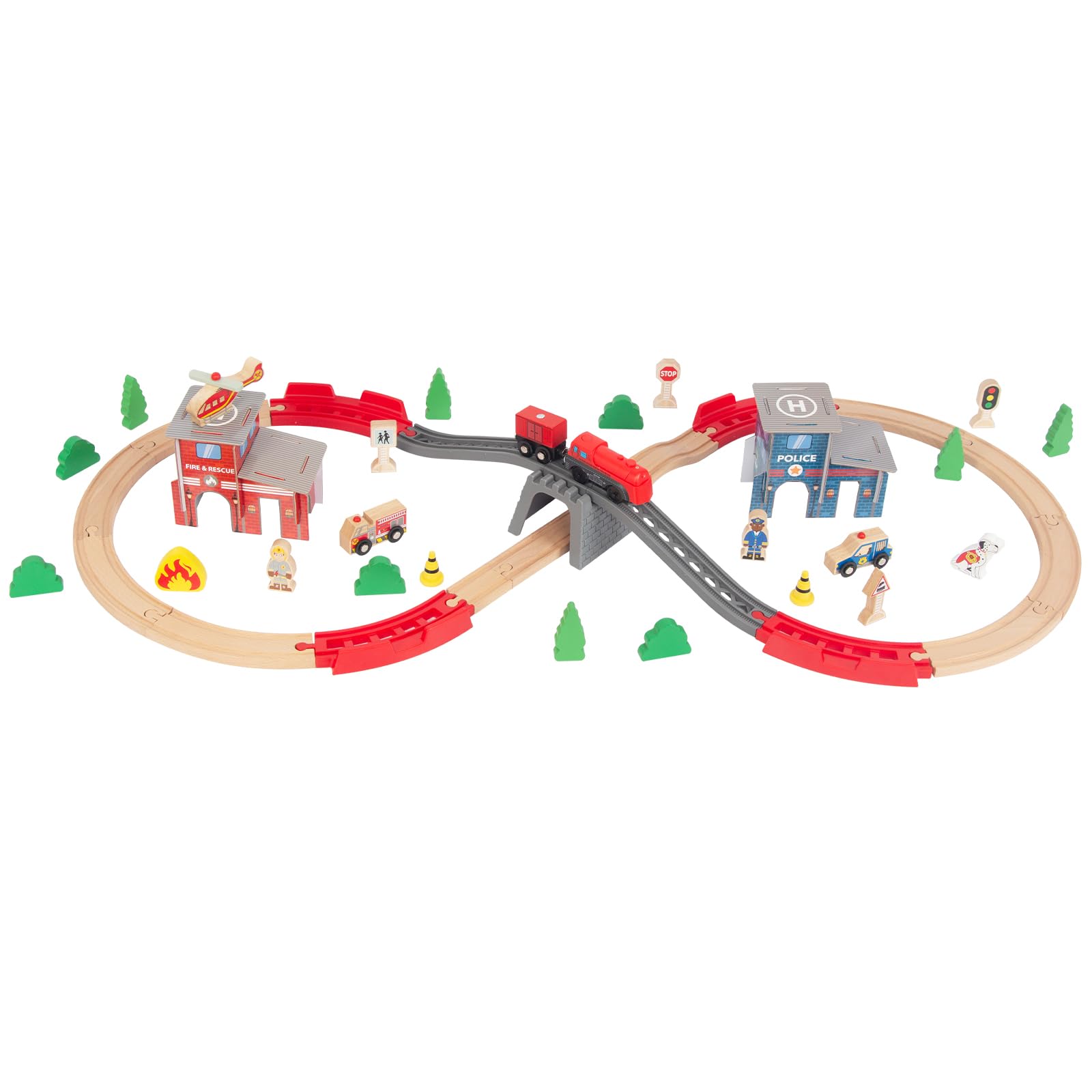 WoodenEduWooden Train Set for Toddler - 60 Pcs- with Wooden Tracks fits Thomas, fits Brio, fits Chuggington, fits Melissa and Doug - Expandable, Changeable-Train Toy for 3 4 5 Years Old Girls & Boys