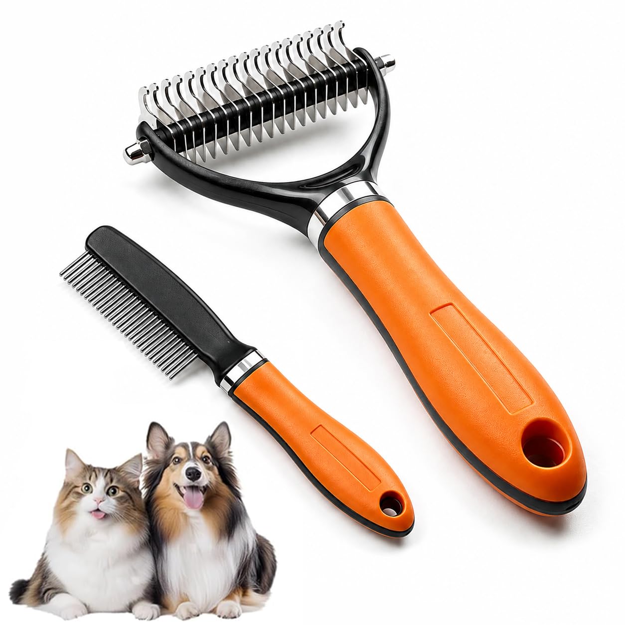 Cepillo de aseo para mascotas, peine de doble cara para gatos y perros, rastrillo de pelo para perros, cepillo para desenredar mascotas, peine para desenredar mascotas de pelo largo y grueso, elimina