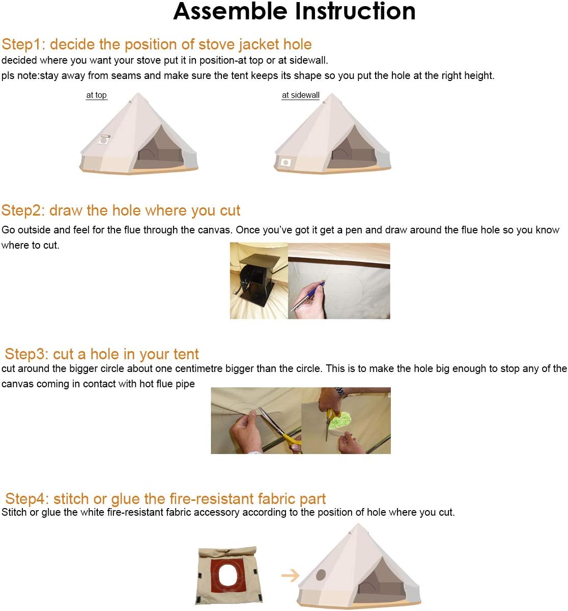 UNISTRENGH Fire-Resistant Stove Jack Hole Accessory with Flap Covered for 4 Seasons Cotton Canvas Camping Bell Tent