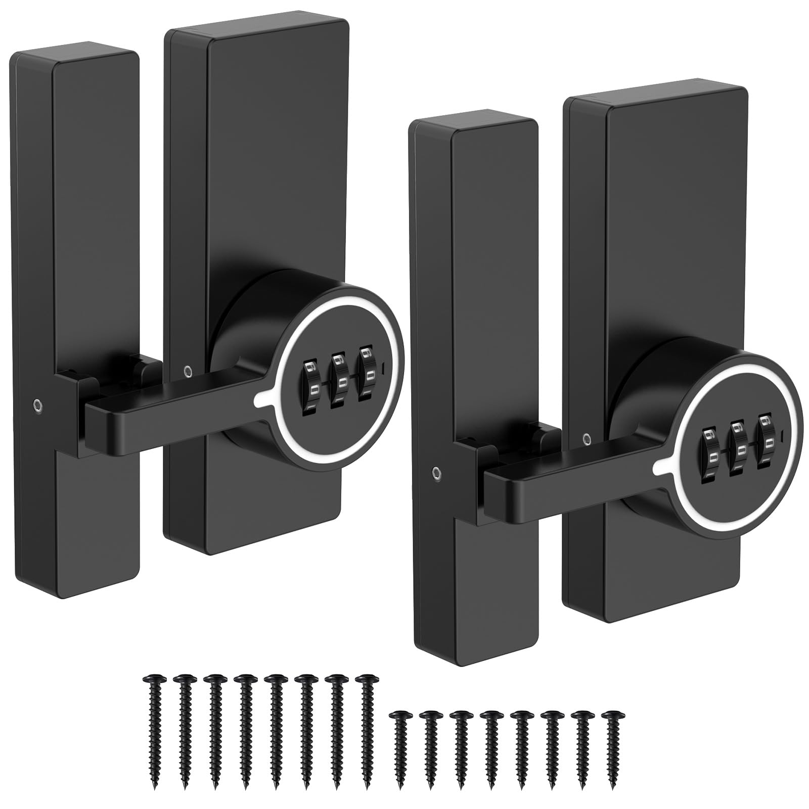 BiceNoning Password 180 Degree Barn Door Latch, Keyless Adhesive Flip Latch, 3-Digit Combination Sliding Door Lock with Glue and Screws for Cabinet, Gate, Shed, Bedroom, Closet (Luminous-2PCS)