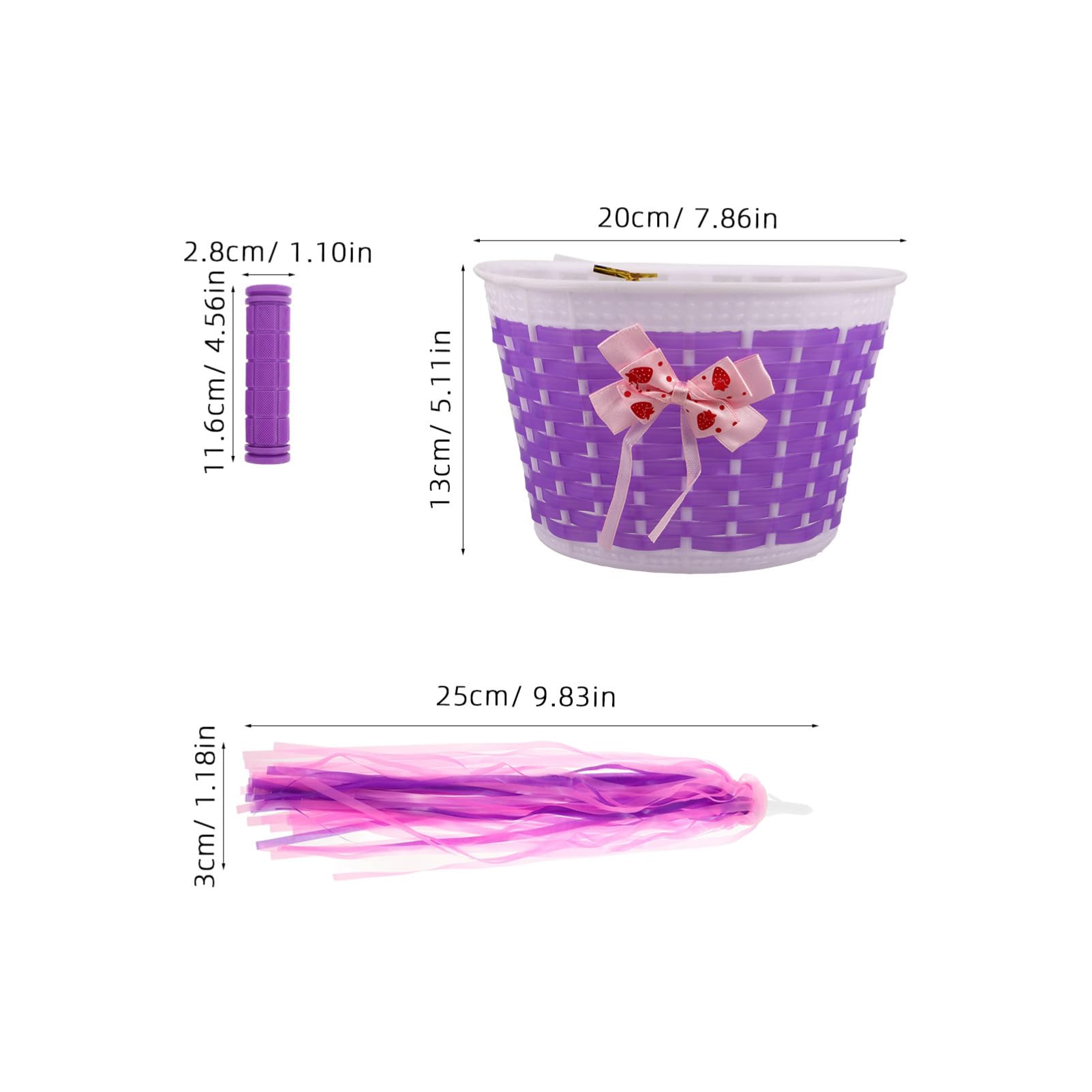 POPETPOP Bike Handlebar Streamers Basket Set Non Slip Grips Woven Design for Easy Installation for Bicycles Scooters More Fun Purple Accessories