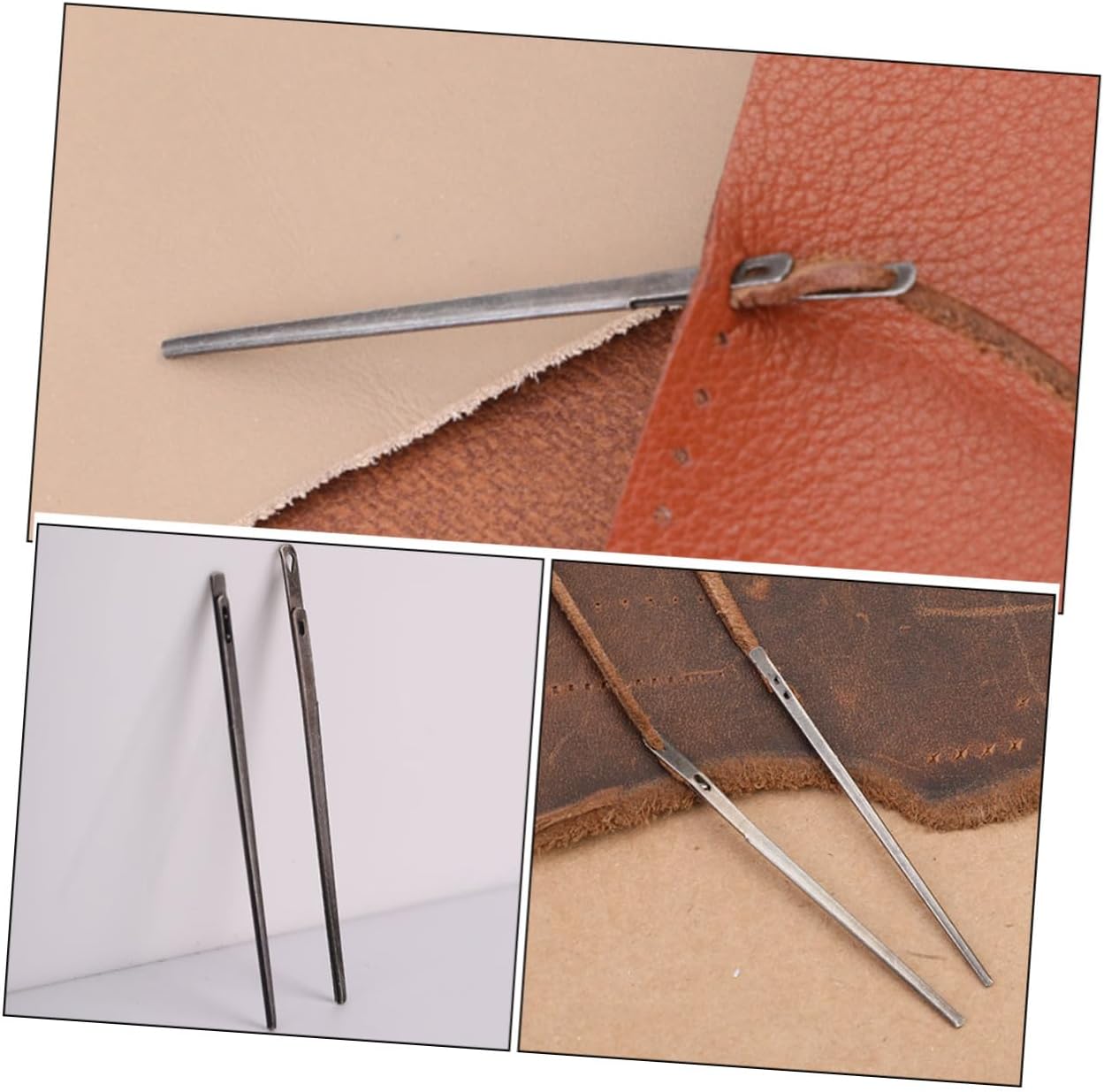 ADOCARN 2Pcs Multi-Function Steel Leather Needles for Hand Stitching and Sewing Lightweight Crafting Needles for Single and Double Use Portable Leatherworking Tools