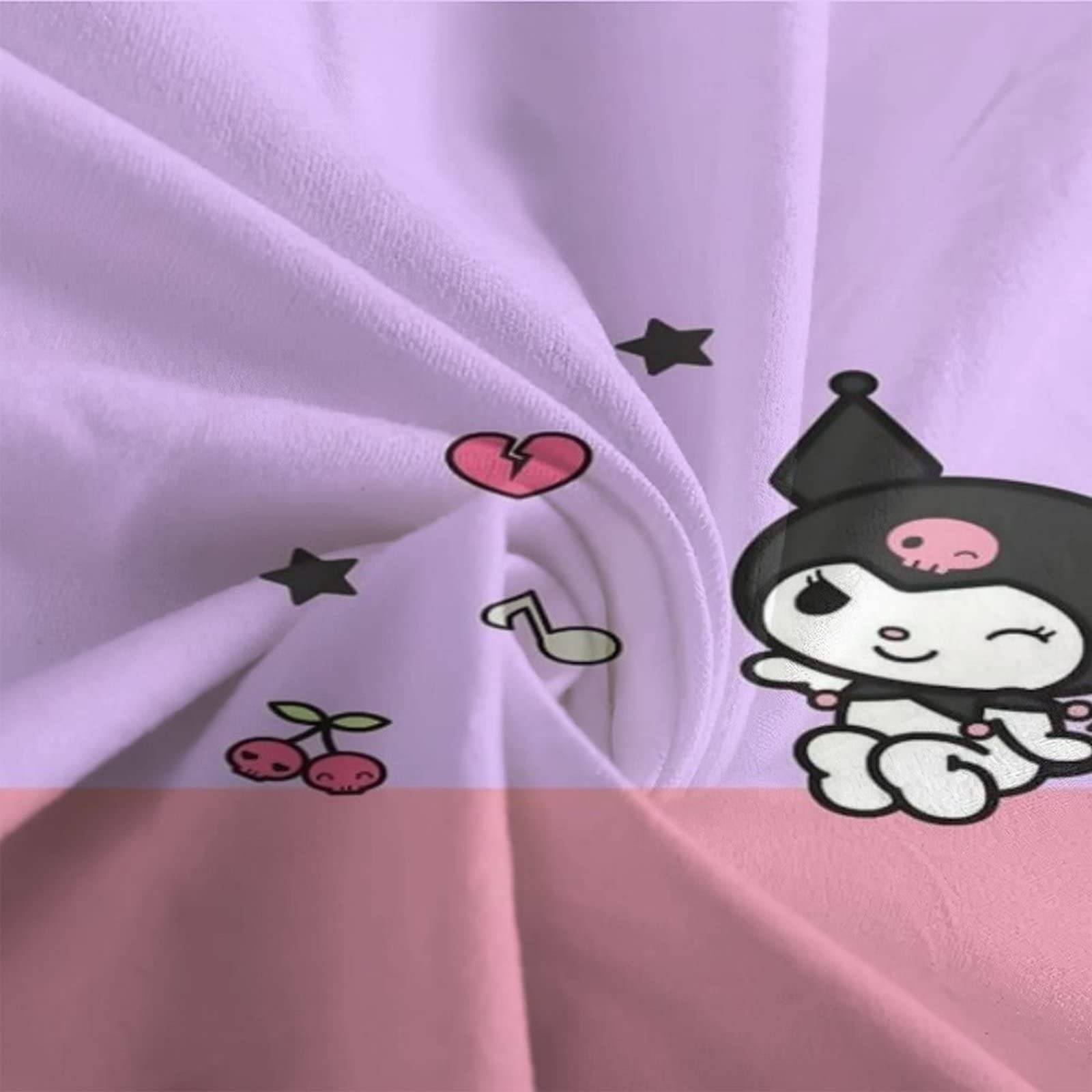 Kuromi Dekbedovertrek, beddengoedset, 3D-beddengoed, dekbedovertrek, sprei, zachte microvezel bedset, mooie dekbedovertrek, 3-delige set voor jongens, meisjes, tweepersoons (200 x 200 cm