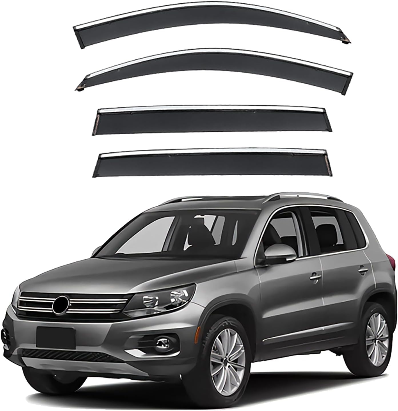 FengXH Window Deflectors for Volkswagen Tiguan MK1/5N 2007-2015+ - 4pc Smoke Tint, Waterproof, Noise Reducing.