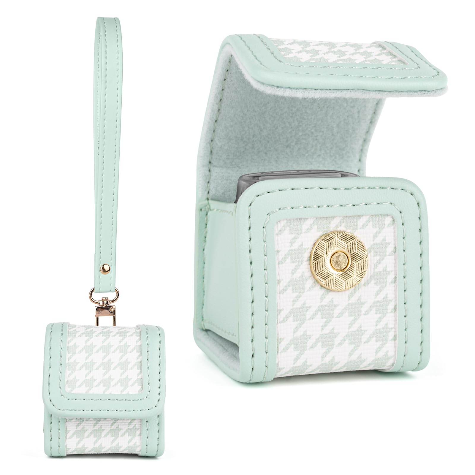 HIYQIN Adorable Storage Case Compatible with Fujifilm Instax Pal, Instax Pal Mini Case with Wrist Band - Plaid Green