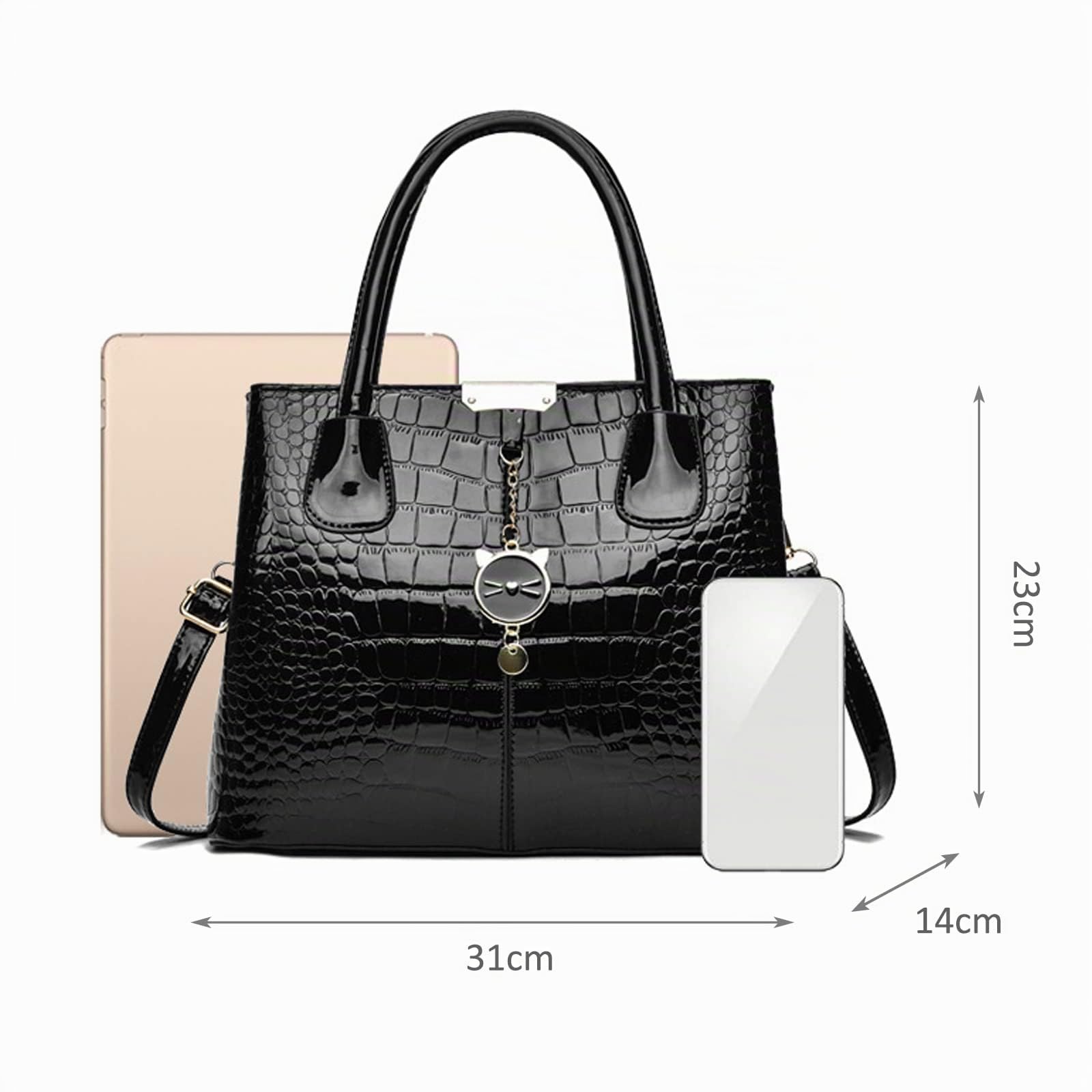 NICOLE & DORIS Borse a Mano e a Spalla Borsa Donna Eleganti Borsetta Lavoro Donna Borsa in Pelle Verniciata Borsa a Tracolla Crossbody Borsa a Tote Mano con Ciondolo Blu Navy