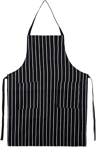 Miniatura 1 de Delantal de chef unisex a rayas blancas y negras para cocina, a prueba de aceite, para limpieza, manualidades, jardinería