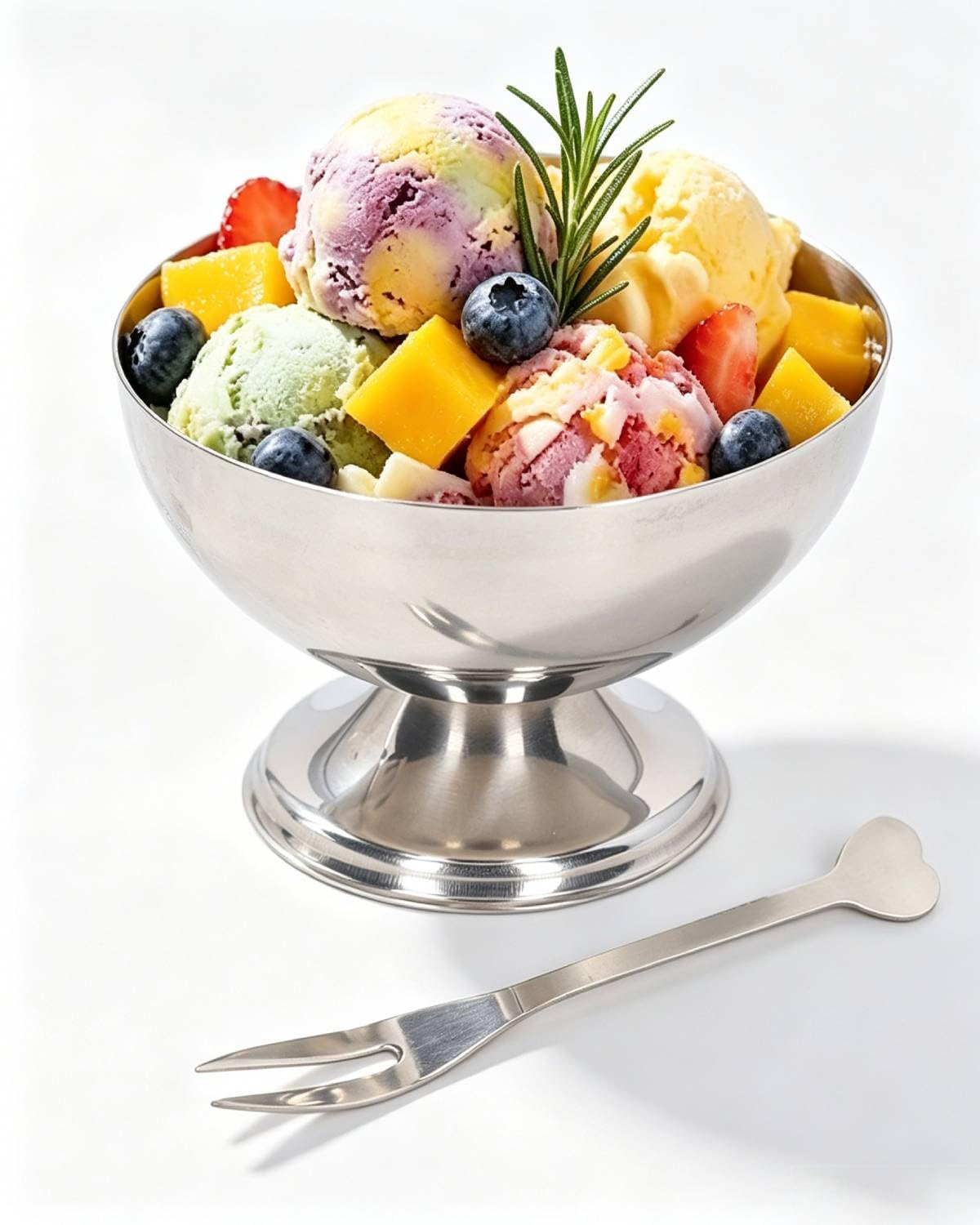 200ml Medium Stainless Steel Ice Cream Cups, Footed Dessert Bowl with Fork