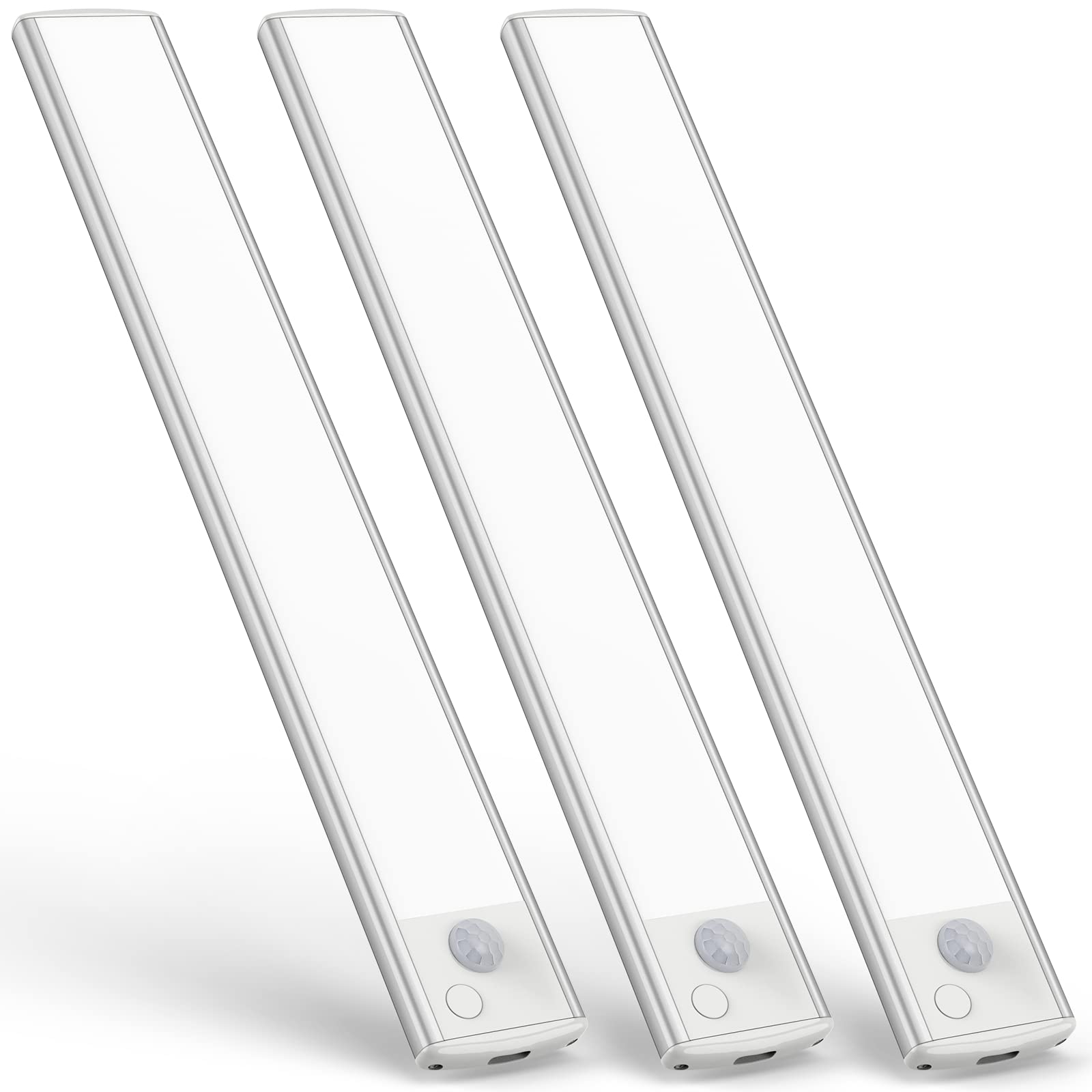 ASOKOUnder Cabinet Lights Motion Sensor, 2800mAh Battery Operated Closet Light Rechargeable Under Counter Lights for Kitchen Under Cabinet Lighting Wireless (White,3 Pack-13.8inch)