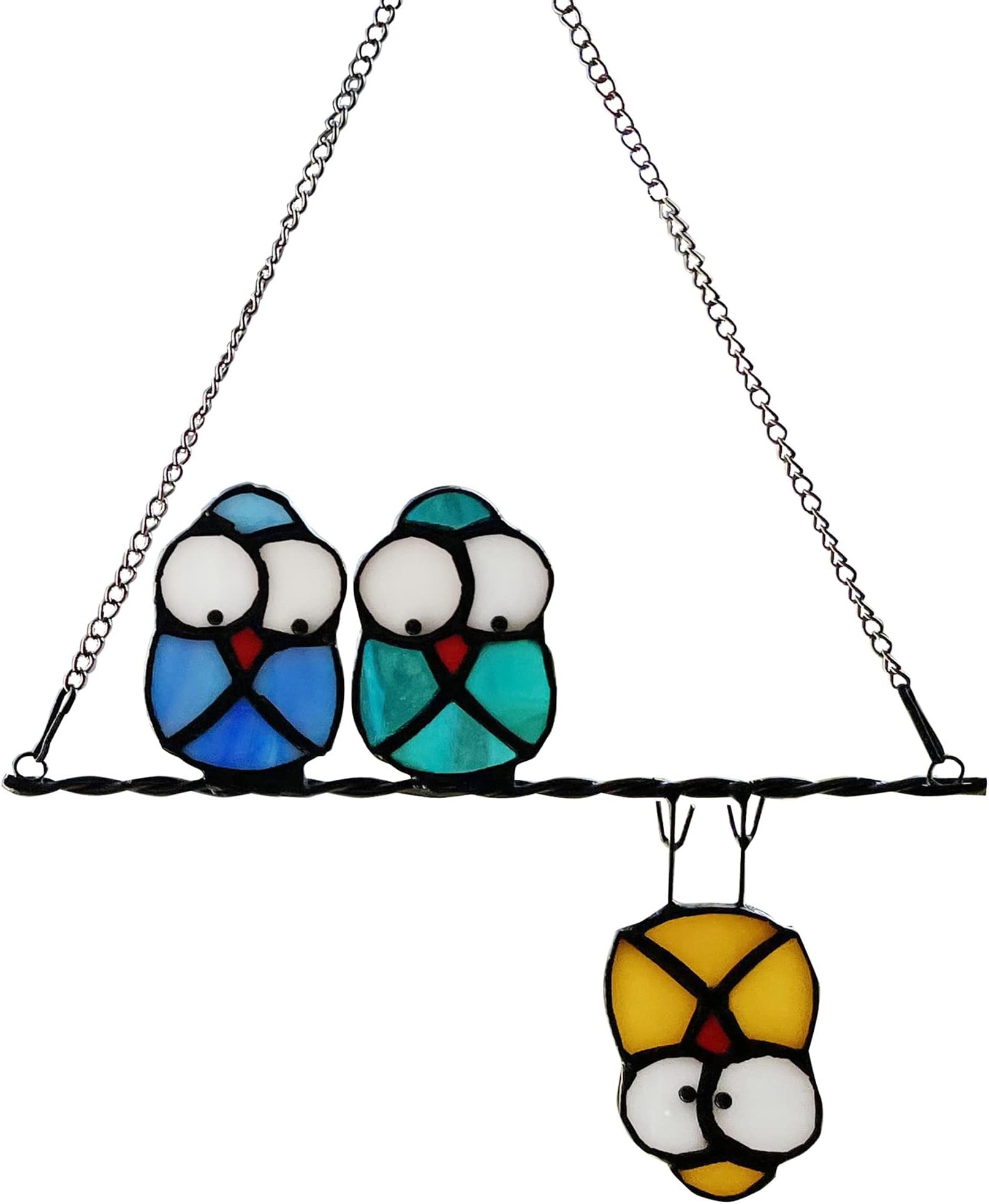Multicolor Owl on a Wire Stained Glass Window Hanging, Bird Suncatcher for Windows Panels Hangings Hummingbird Ornament Decoration for Wall Home Garden Decor Bird Gift for Owl Lovers
