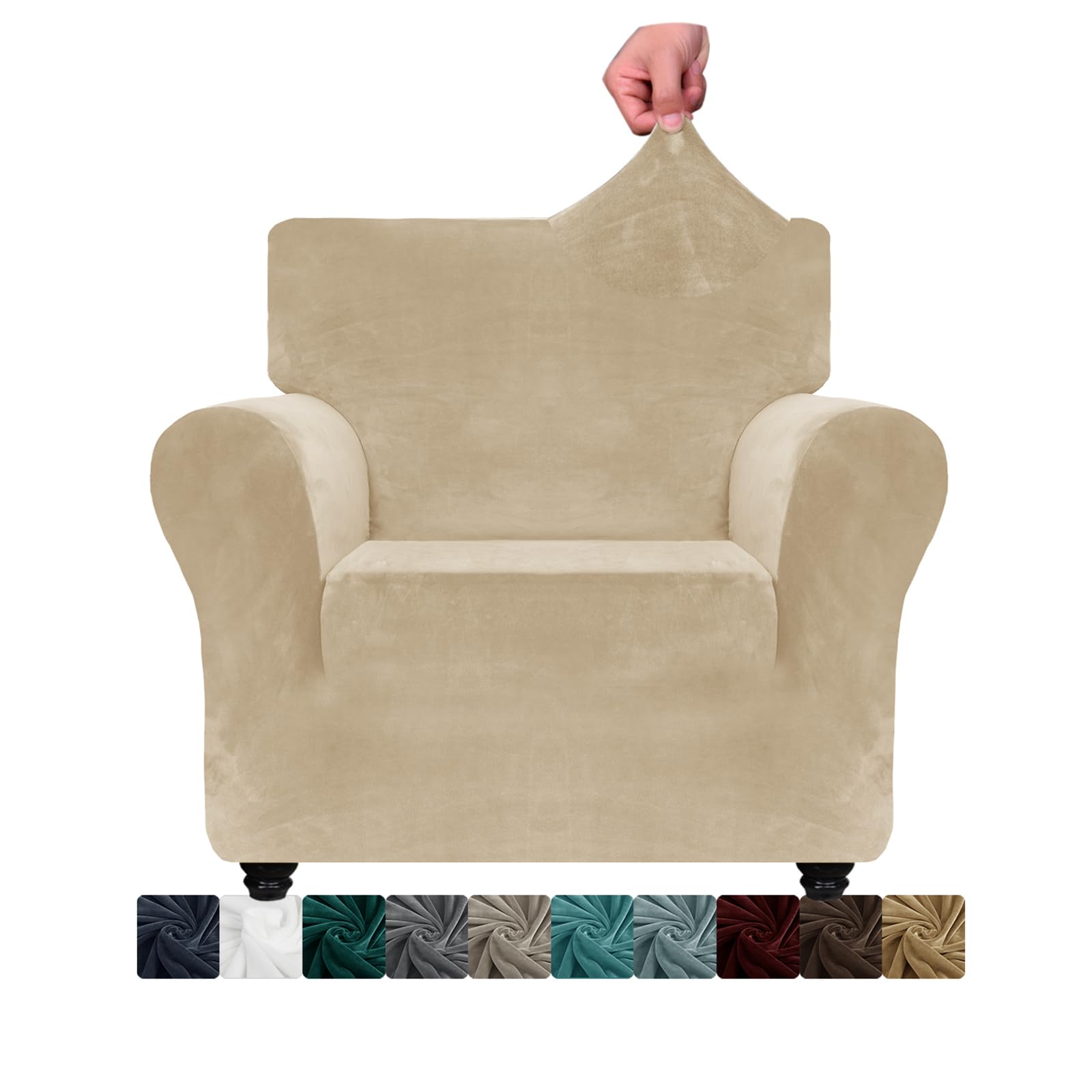 XINEAGE Copridivano in Velluto 1 Posto, Copridivano Antigraffio Gatto, Fodere Copridivani Elasticizzato, Copri Divani Morbidi e Spessi il Soggiorno, Cani e Animali Domestici(1 Posti, Cammello)