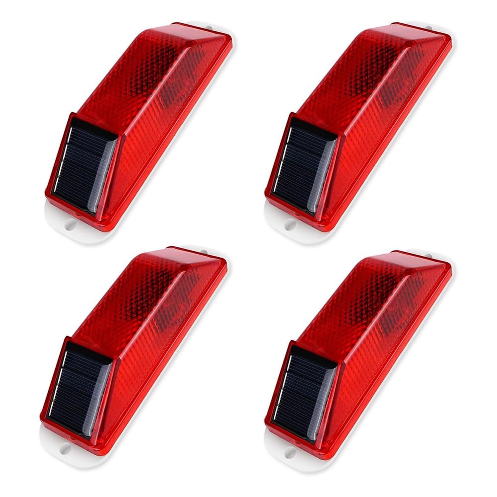 CTRLZS Solar Warning Lights, Bright Solar Strobe Lamp Magnetic Base, Waterproof LED Beacon Safety Light Outdoor 4 Pack Red