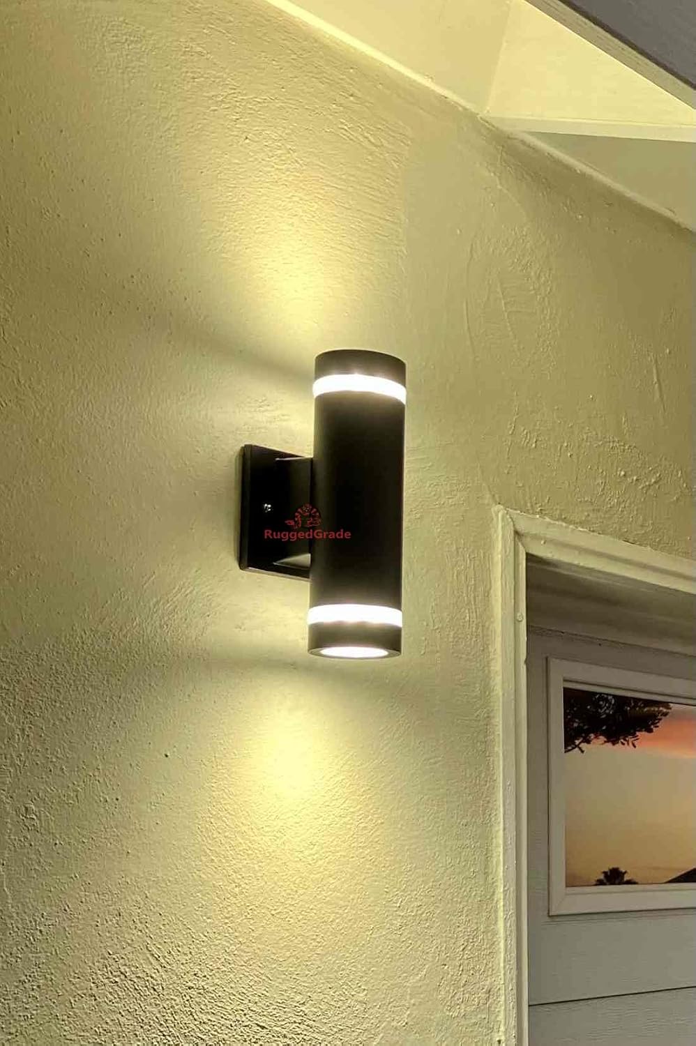 RuggedGrade 30W LED Sconce Wall Light - Stellani Series - 3,600 Lumen - Cylinder Light with Photocell - Wattage Selectable - Color Selectable 3000K/4000K/5000K - Black Housing - Certified UL