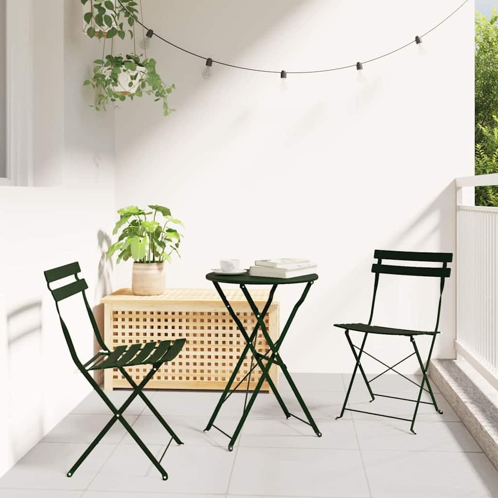 Fengshui Set da bistrot pieghevole in acciaio, 3 pezzi, tavolo 50 x 50 x 71 cm, sedie 42 x 46 x 82 cm