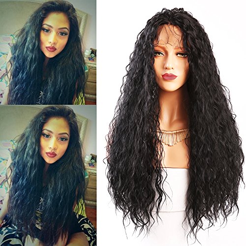 Andria Hair lace front wigs Long Curly wig Heat Resistant Synthetic Lace Wig with Baby Hair for Black Women（24 inch Loose Curly Wigs）