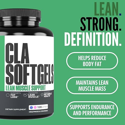 Miniatura 5 de Crazy Muscle CLA 1000 mg, quemador de grasa de ácido linoleico conjugado para control de peso y definición muscular, alta potencia, apto para