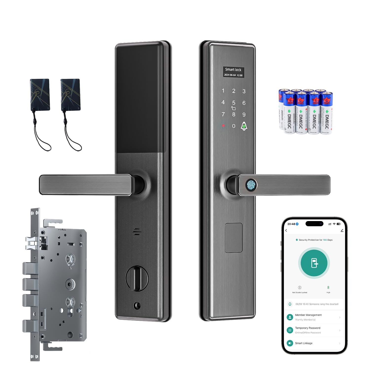 Makayuron Smart Door lock,Tuya Wifi,(includes 4 Batteries) unlock by Fingerprint,nfc,password,remote,mechanical key.with 6068 Mortise (S05, Grey)