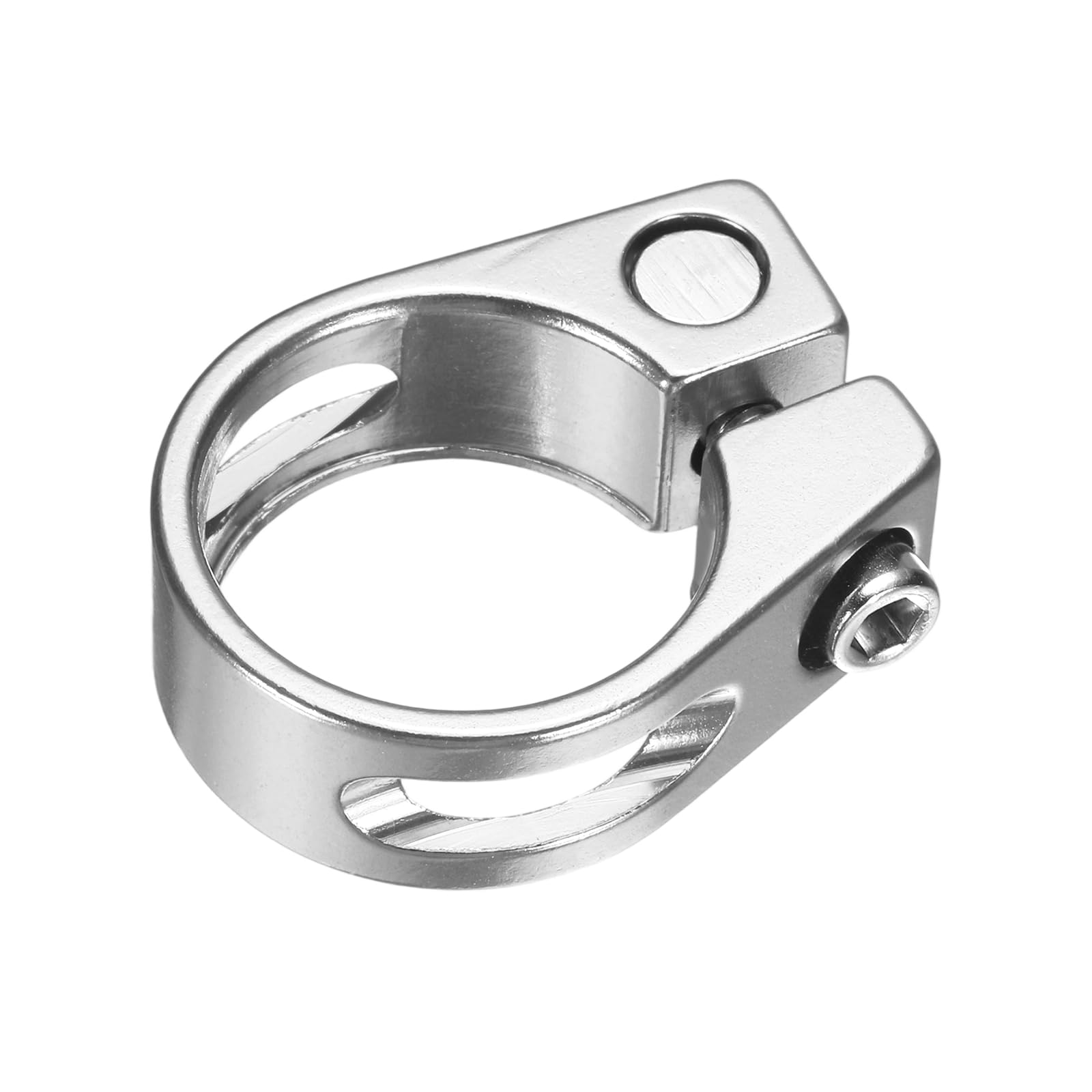 sourcing map Bike Seat Post Clamp, 28.6mm Aluminum Alloy Bicycle Seat Post Clamp Quick Release Tube Clip for 25.4mm Mountain Road Bike Tube, Silver