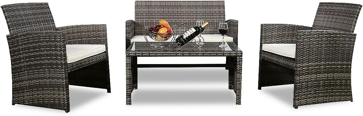 Tangkula AM0948HM Lawn Garden PE Rattan Wicker Furniture (Brown) 4 Piece Outdoor Patio Sofa Set