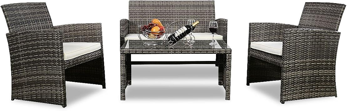 Tangkula 4 Piece Outdoor Patio Sofa Set Lawn Garden Outdoor PE Rattan Wicker Furniture Sets Brown