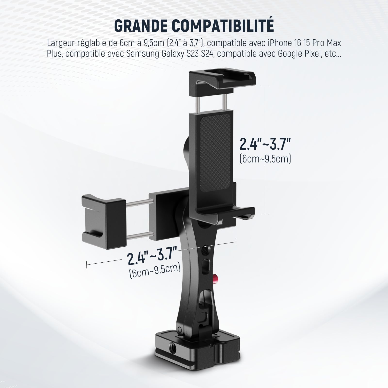 NEEWER Adaptateur Support de Trépied Téléphone en Métal avec Base Arca QR,Support de Pince à Double Clip pour Téléphone Portable Rotatif à 360°avec 4 Sabots Froids Compatible avec iPhone Samsung,SP-08