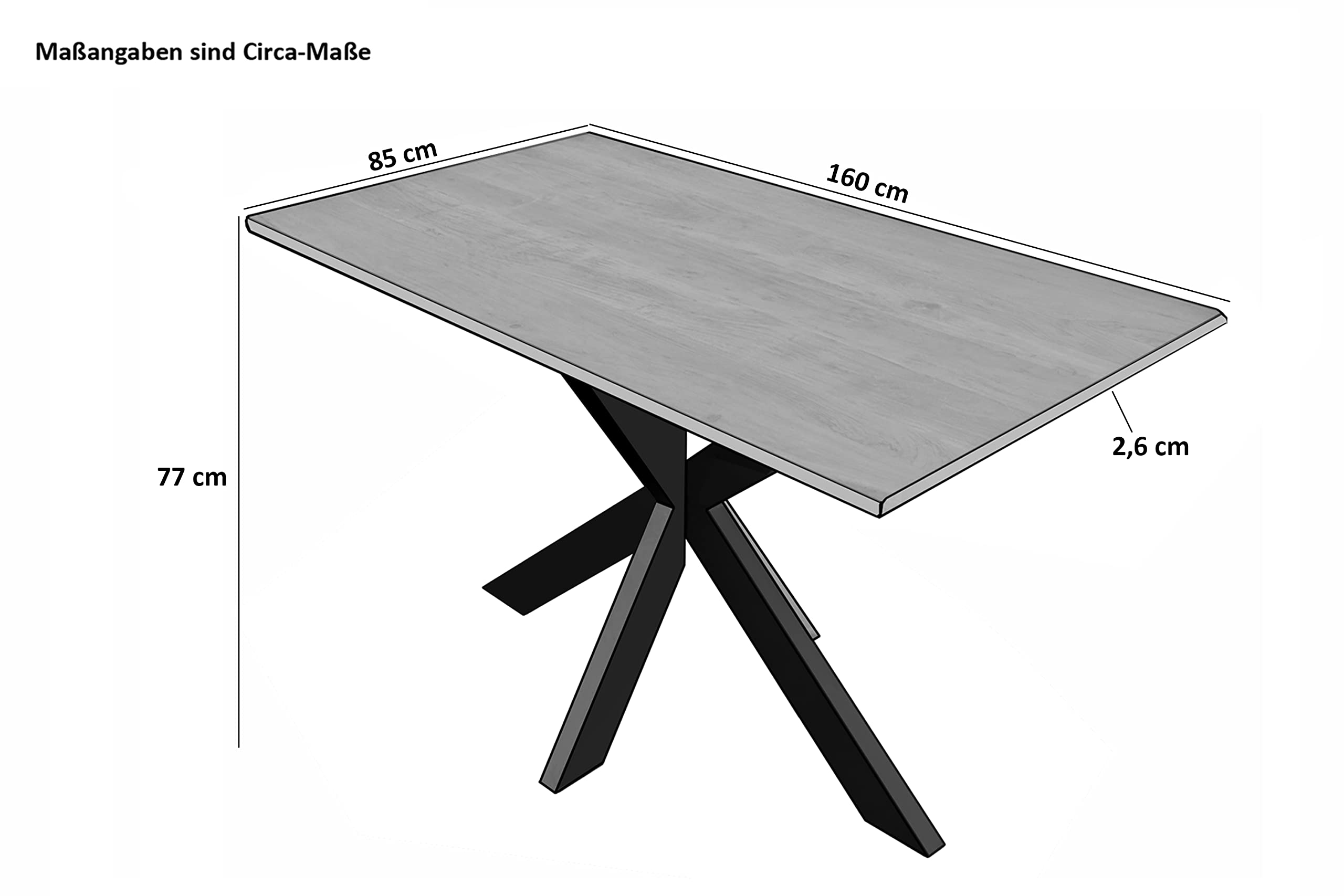 SAM Esstisch Abby 160x85 cm Akazie Natur Schweizer Kante Spider schwarz | massiver Holztisch, Akazienholz naturfarben, 26 mm Tischplatte, Metallgestell, Esszimmertisch