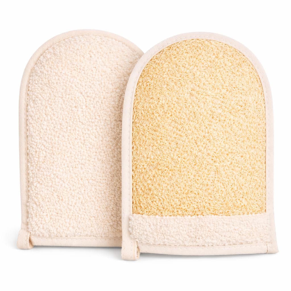 European M6 Loofah Body Scrubber - Natural Egyptian Exfoliating Mitt for Shower & Bath | Dual-Sided Organic Luffa Sponge Glove | Large Size Deep Body