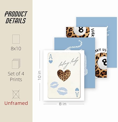 Miniatura 4 de ETVISO Juego de 4 impresiones artísticas de pared de 8 bolas de guepardo retro Y2K color azul claro, con texto en inglés «What If It All Workout»,