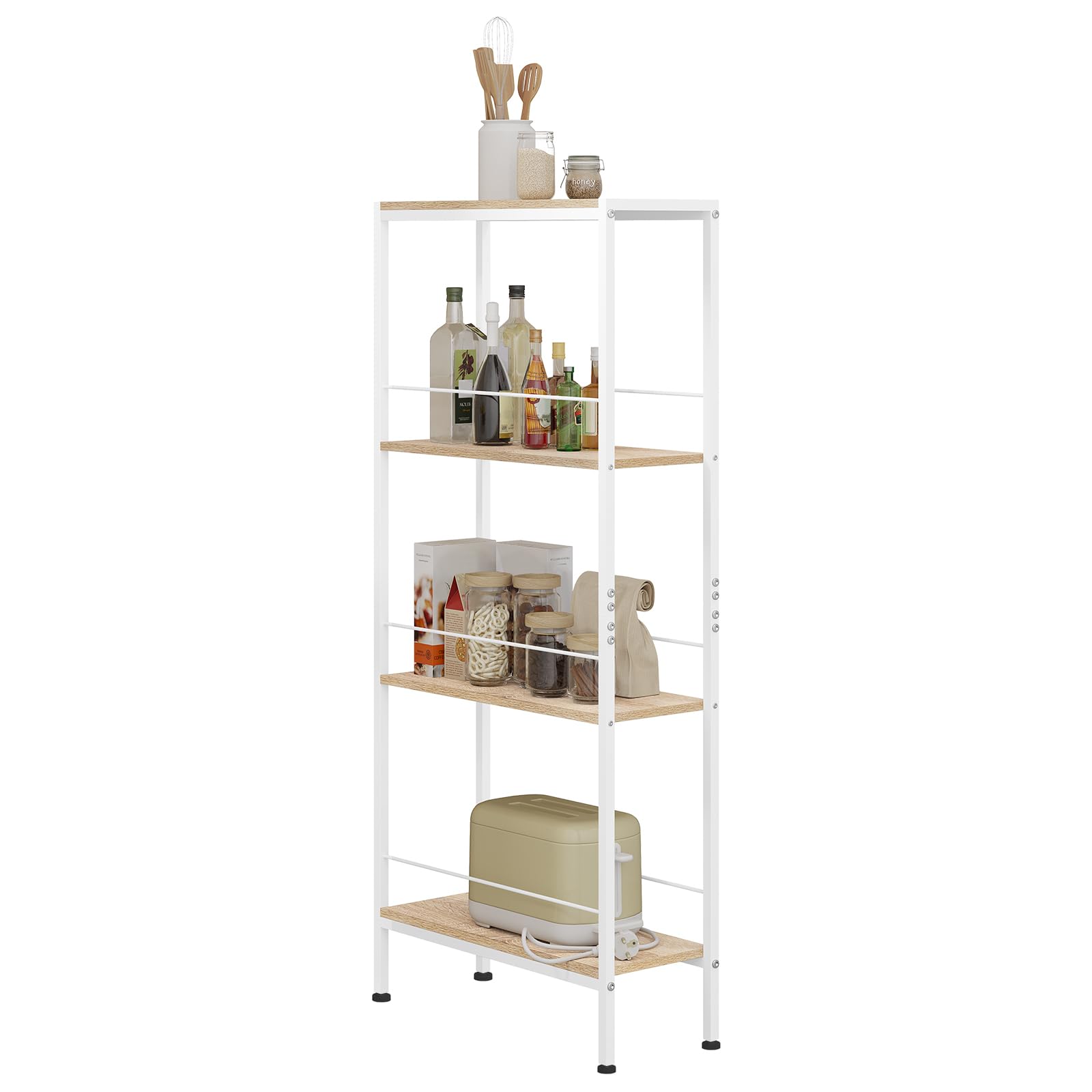 WOLTU Étagère Rangement, Étagère Étroite à 4 Niveaux, en MDF avec Cadre Métallique, Chêne Clair+Blanc, L50xP20xH110cm, RGB53whe